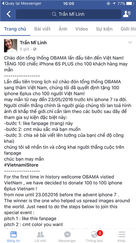 Dụ like fanpage, tặng iPhone, xe của Tổng thống Obama?