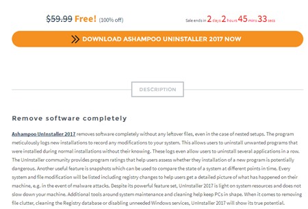 Miễn phí bản quyền Ashampoo UnInstaller 2017 trị giá 59,99 USD