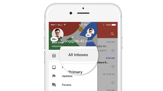 Gmail trên iOS cho phép xem nhiều tài khoản trong một hộp thư đến