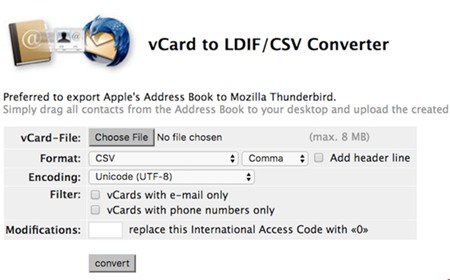 Chuyển file vCard sang file .CSV